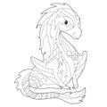 Fancy dragon on white background. Contour illustration for coloring book with fantasy reptile. Anti stress picture. Line art Royalty Free Stock Photo