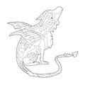 Fancy dragon on white background. Contour illustration for coloring book with fantasy reptile. Anti stress picture. Line art Royalty Free Stock Photo