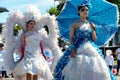 Fancy dress ladies with extreme makeup day blue with umbrellas