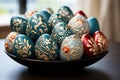 Fancy Easter eggs in bowl decoration