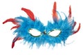 Fancy festive blue, orange, red feather mask Royalty Free Stock Photo