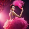 A fancy flamingo in an evening gown and feathered boa, dancing at a fancy ball3 Royalty Free Stock Photo