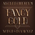 Fancy Gold alphabet font. Retro bright letters with shadow.