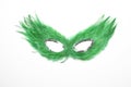 Fancy green feather mask with silver beads