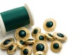 Fancy Green and Gold Sewing Buttons with Green Thread