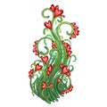 Fancy a herbaceous plant with flowers in the shape of hearts isolated on white background. Red heart symbol of Valentine
