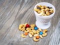 Fancy jar filled with nuts and candy Royalty Free Stock Photo