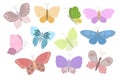 Fancy little colorful butterflies set in simple flat style vector illustration Royalty Free Stock Photo