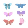 Fancy little colorful butterflies set in simple flat style vector illustration, symbol of Easter holidays Royalty Free Stock Photo