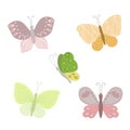Fancy little colorful butterflies set in simple flat style vector illustration, symbol of Easter holidays Royalty Free Stock Photo