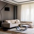 Fancy living room with beige, corner sofa Royalty Free Stock Photo