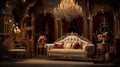 Fancy living room with a fancy couch and chandelier Royalty Free Stock Photo