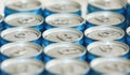 Fancy metal cans with refreshing drinks, in macro picture. Royalty Free Stock Photo