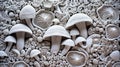 Fancy mushrooms with sinuous patterns, interesting background.