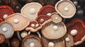 Fancy mushrooms with sinuous patterns, interesting background.