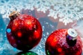 Fancy new year frozen balls with ice water drops bokeh Royalty Free Stock Photo