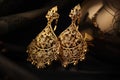 fancy pair of earrings with intricate design and sparkling accents