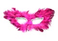 Fancy pink mask with feathers on white