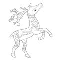 Fancy reindeer on white background. Contour illustration for coloring book with fantasy deer. Anti stress picture. Line art design Royalty Free Stock Photo