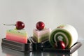 Fancy soap in cake form with cherry(Selective focus on cherry) Royalty Free Stock Photo