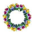 Fancy spring wreath made of saffron and tulip flowers