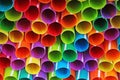 Fancy straw art background. Abstract wallpaper of colored fancy straws. Rainbow colored colorful pattern texture. Art