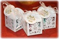 Fancy sweet-box, teddy bear ,white, party favors Royalty Free Stock Photo
