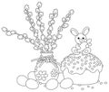 Easter eggs, a cake and willow branches Royalty Free Stock Photo