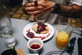 Fancy trendy brunch or breakfast table in cafe