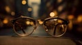 Fancy trendy modest brown color transparent lens man or woman fashionable attractive reading glasses at city background