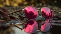 Fancy trendy modest purple color reflective lens man or woman fashionable attractive sun glasses at the beach, lost and found