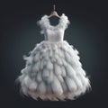 Fancy white fluffy dress isolated on black, creative design,