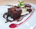 Fancy dessert, chocolate brownie and ice cream Royalty Free Stock Photo