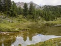 Fanes lake dolomites mountains panorama in summer Royalty Free Stock Photo