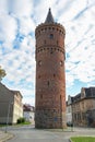 Fangelturm in Friedland Mecklenburg-Vorpommern, round medieval fortified tower built of brick, formerly part of the city wall,