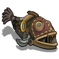 Fangtooth fish in the style of steam punk isolated on white background. Cartoon vector close-up illustration. Royalty Free Stock Photo