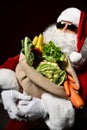 Santa Claus with a bag full of vegetables and fruits Royalty Free Stock Photo