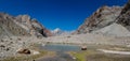 Fann mountains crystal clear lake panorama of Upper Allo lake Royalty Free Stock Photo