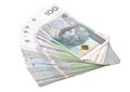 Fanned Stack of Polish 100 Zloty Banknotes Royalty Free Stock Photo