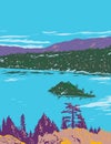 Fannette Island in Lake Tahoe within Emerald Bay State Park California WPA Poster Art