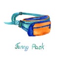 Fanny Belt Pack type of bag in blue, orange and turquoise colors palette, isolated on white background Royalty Free Stock Photo