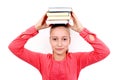 Fanny girl with four books on head