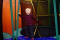 Fanny little boy after activity on trampoline Royalty Free Stock Photo