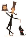 Fanny man in the top hat feeds a dog Royalty Free Stock Photo