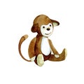 Fanny toy monkey. Watercolor illustration. Royalty Free Stock Photo