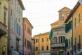 Fano, Italy - August 8, 2017: Narrow streets of the old city at night sometimes.