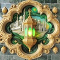Fanos Lantern Ramadan Kareem Green Gold mosque Muslims ai generator Royalty Free Stock Photo