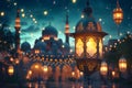 fanous Ramadan lanterns at night with mosque in the background