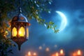 fanous Ramadan lanterns at starry night with crescent