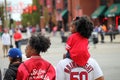 Fans at Busch stadium enjoying the Cardinals baseball game